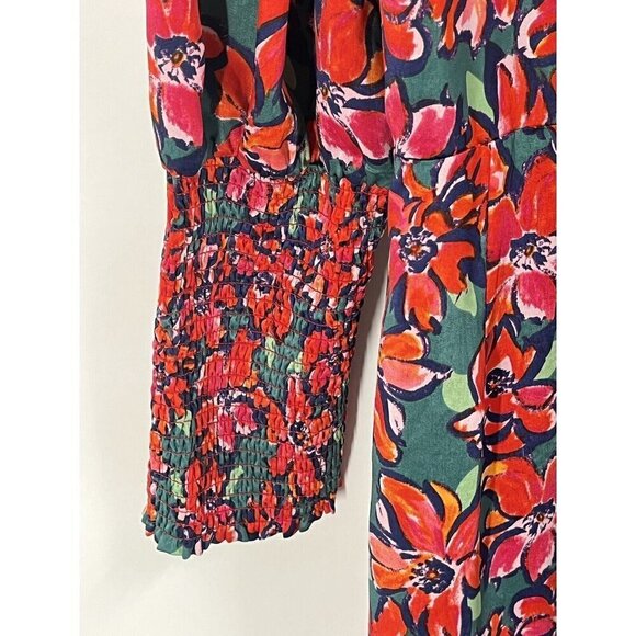 Glamorous Wrap Maxi Dress Floral Green Red Smocked Sz 10 - Picture 3 of 7